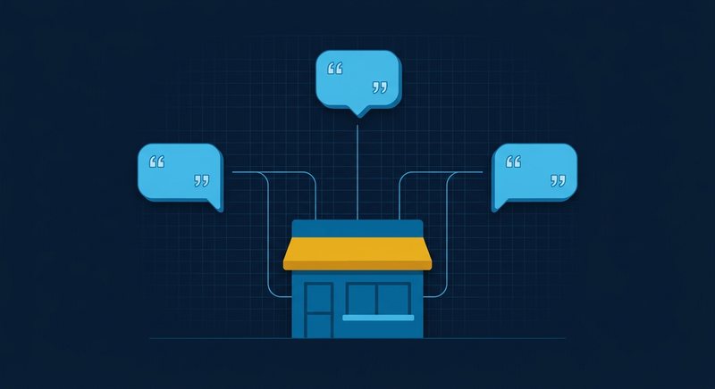 A storefront cited by floating chat bubbles