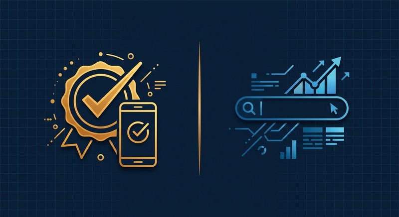 A verification badge and a search bar compared side by side