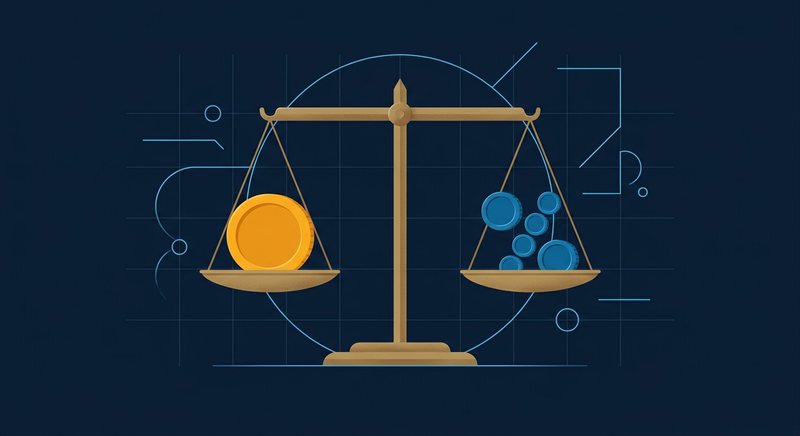 A scale weighing a flat-fee coin against a percent symbol